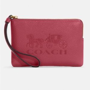 Authentic Coach Corner Zip Wristlet With Horse and Carriage RARE NWT